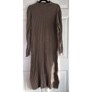Gap Chocolate Brown Ribbed Midi Sweater Dress Long Sleeves Cotton Women's XXL